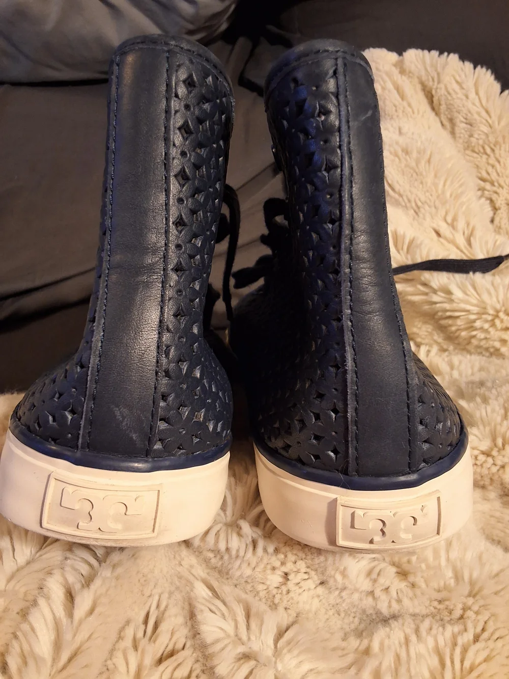 Tory Burch Navy Perforated High-Top Lace-Up Sneakers